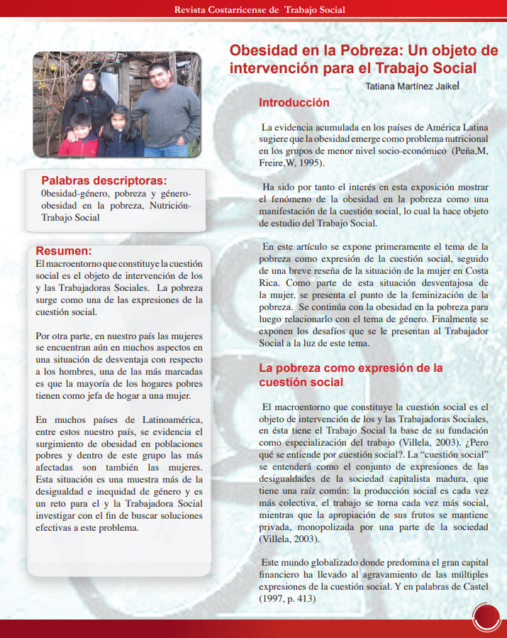 Obesidad en la Pobreza: Un objeto de  intervención para el Trabajo Social